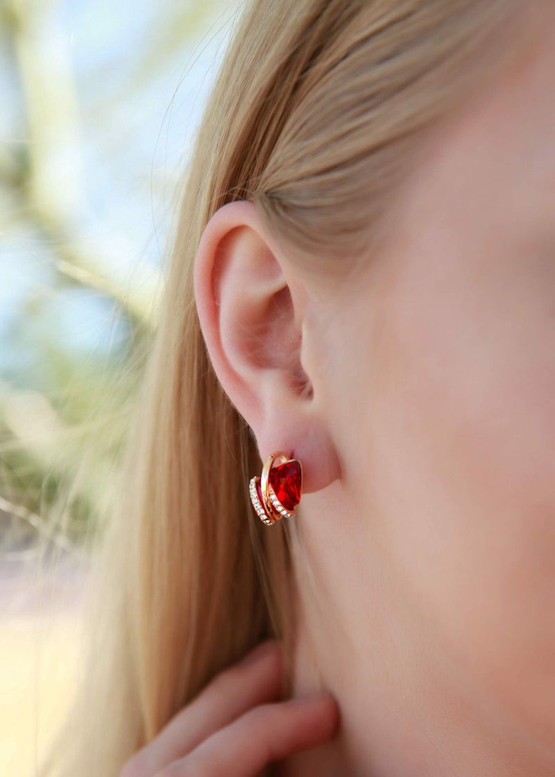 Leafael Wish Stone Stud Earrings with Ruby Red Birthstone Crystal for January and July, 18K Rose Gold Plated - Image 3